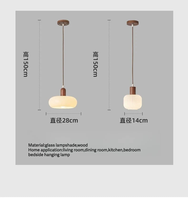 Melkglazen LED Hanglamp met Houten Pendel