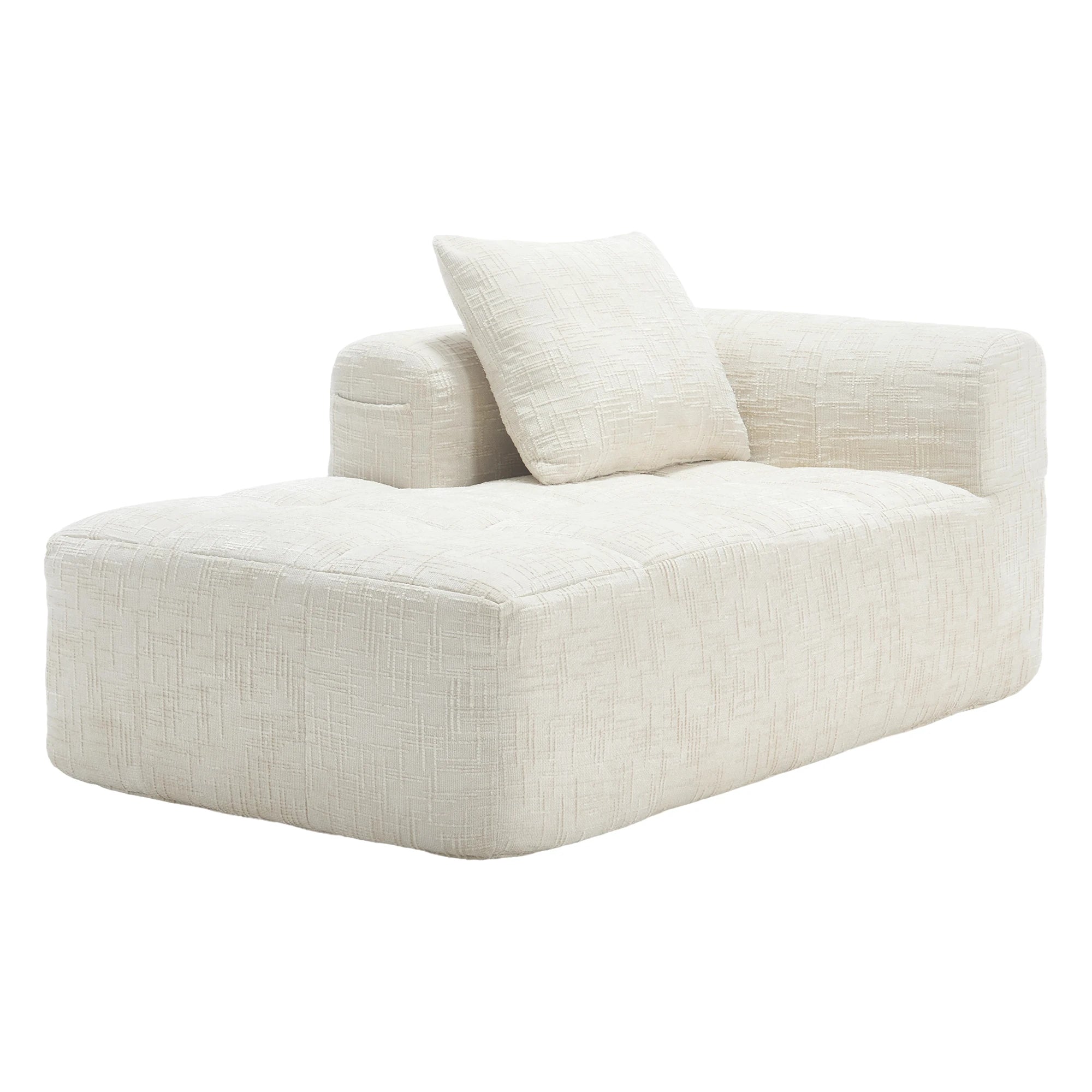 Luxury Beige Chenille Chaise Lounge Sofa - 2-Seater with Storage Pockets