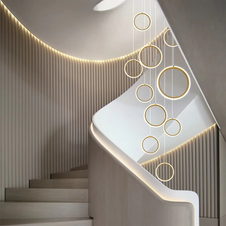 Stairwell Chandelier Crystal Ring - Modern for Staircase & High Ceilings