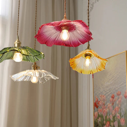 Flower Glass Pendant Lamp - Copper Ceiling Chandelier