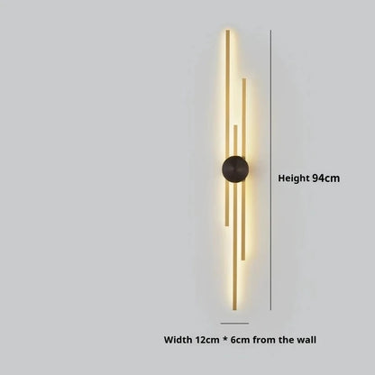 Modern Long Wall Lamp – Luxury Black & Gold LED Sconce | Bedroom, Hallway, Living Room