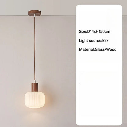 Melkglazen LED Hanglamp met Houten Pendel