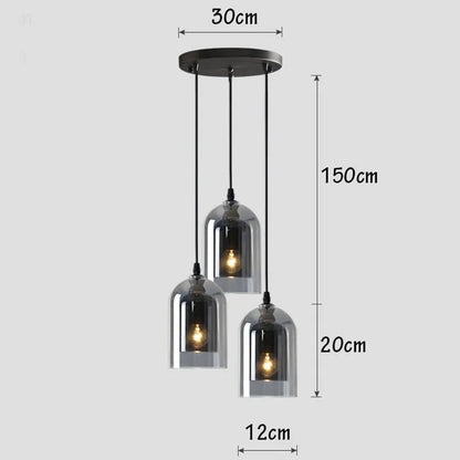 Moderne Pendelleuchte – Glas & Eisen, 1 oder 3 Köpfe, dimmbar