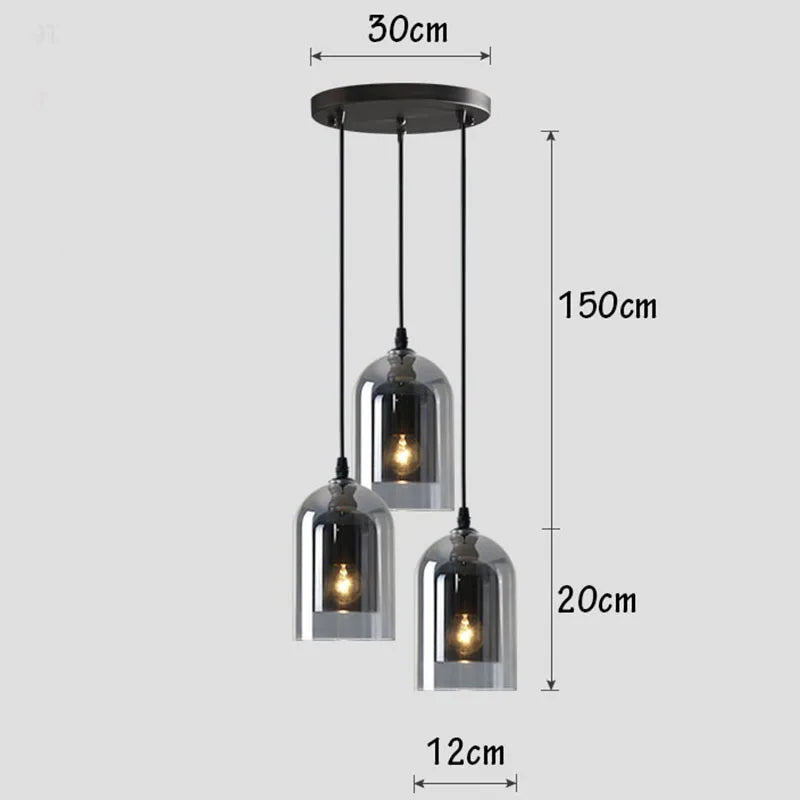 Moderne Pendelleuchte – Glas & Eisen, 1 oder 3 Köpfe, dimmbar