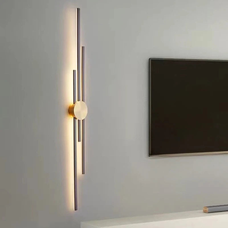 Modern Long Wall Lamp – Luxury Black & Gold LED Sconce | Bedroom, Hallway, Living Room