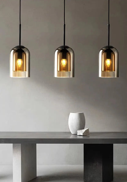 Moderne Pendelleuchte – Glas & Eisen, 1 oder 3 Köpfe, dimmbar
