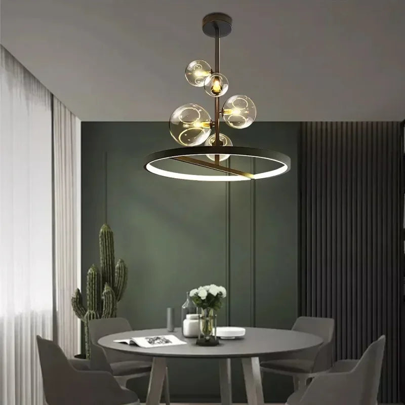 NOSTAGA Glass Circle Pendant Light – LED Chandelier