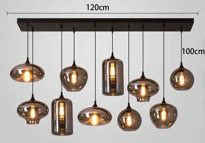 Glass pendant multiple lamps smoked glass mix
