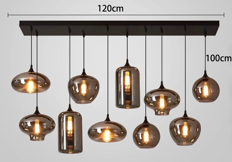 Glass pendant multiple lamps smoked glass mix