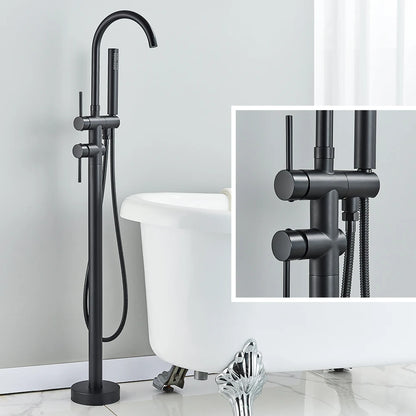 Floor Standing Bathtub Faucet - Single Handle Mixer with 360° Swivel Spout & Hand Shower
