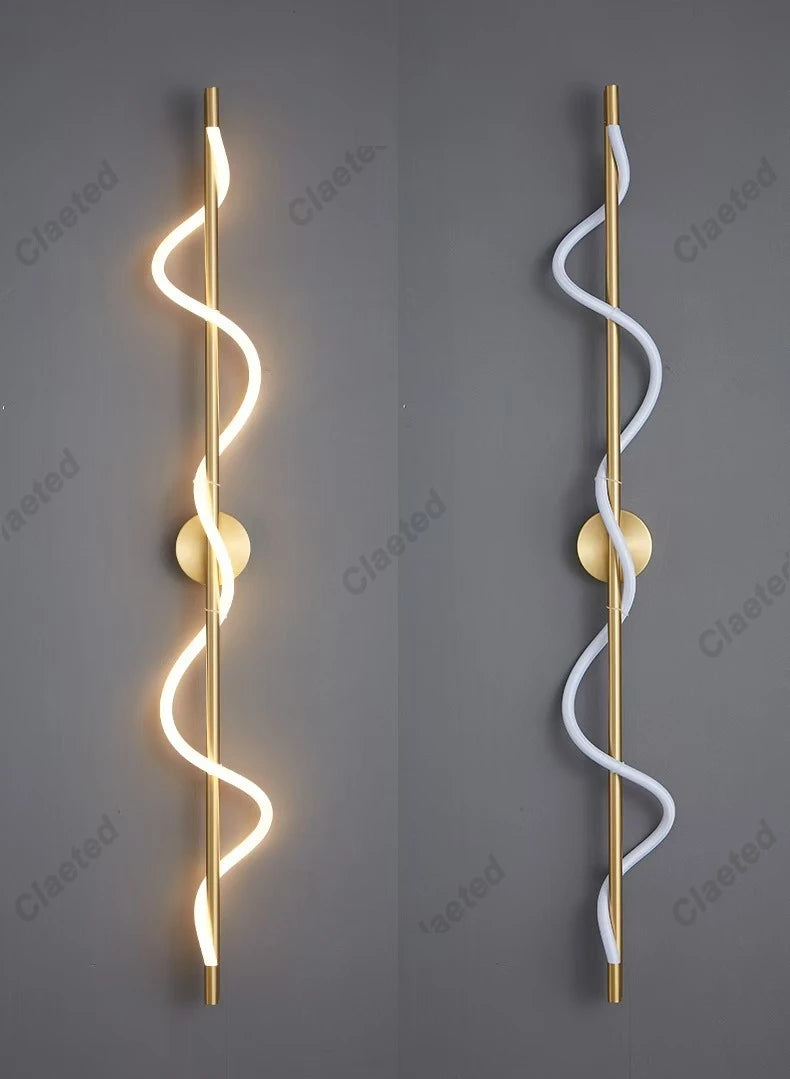 LED Spiral Wall Lamp – Modern Black & Gold Sconce | Bedroom, Living Room, Hallway