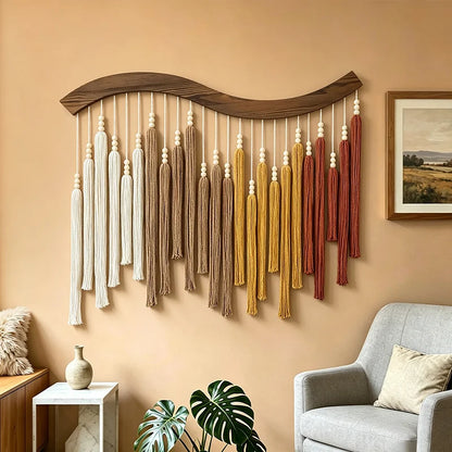 Grüne Makramee-Wanddekoration mit Quasten – 70 × 80 cm