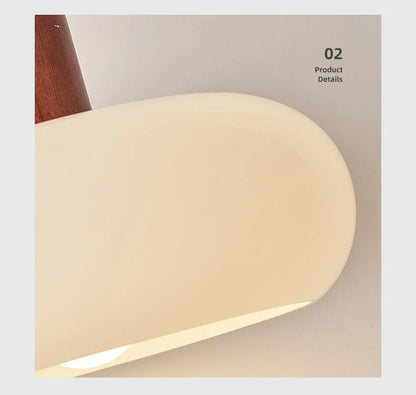 Melkglazen LED Hanglamp met Houten Pendel