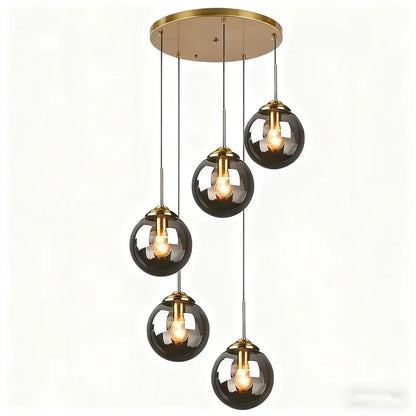 Glaskugel-Hängeleuchte | 3 oder 5 Köpfe | Bernstein, klar oder rauchgrau | E27