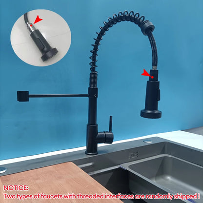 Stainless Steel Kitchen Faucet – Pull-Down Spring Spout with 360° Rotation | Matte Black