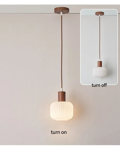 Melkglazen LED Hanglamp met Houten Pendel