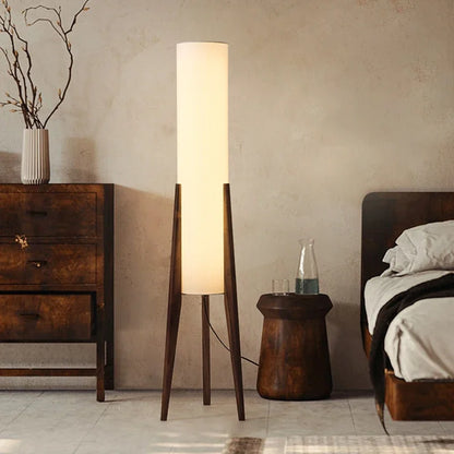 Japanese Retro Solid Wood Floor Lamp - Fabric Lampshade Standing Light