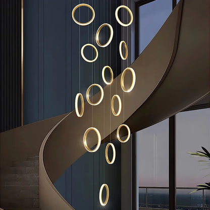Stairwell Chandelier Crystal Ring - Modern for Staircase & High Ceilings