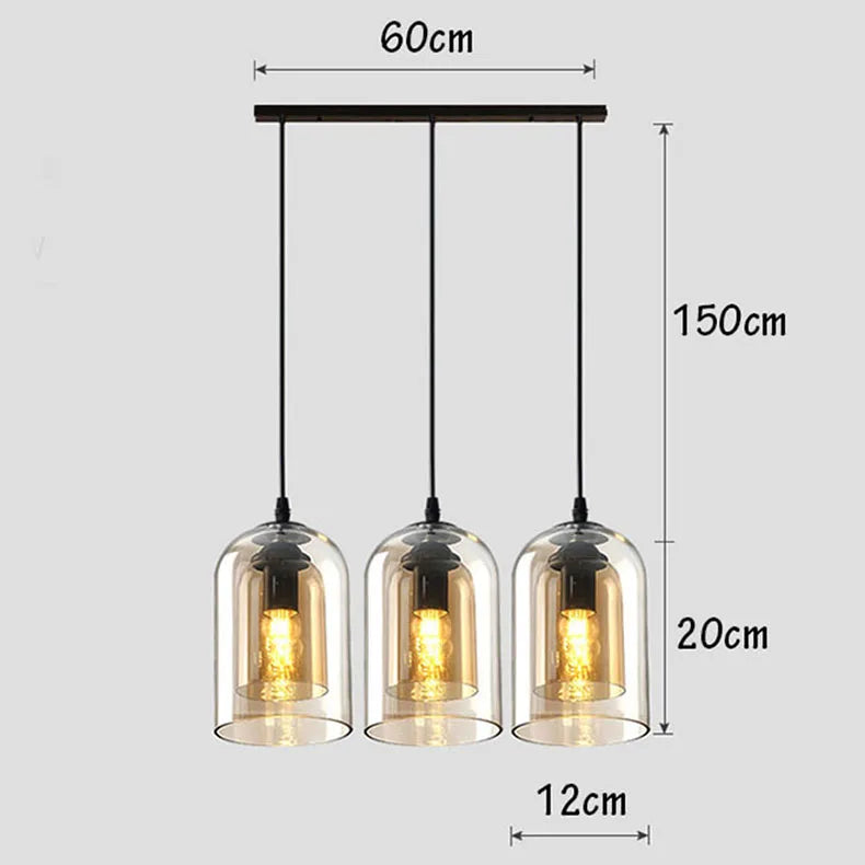 Moderne Pendelleuchte – Glas & Eisen, 1 oder 3 Köpfe, dimmbar