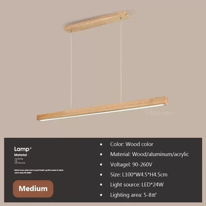 LED Pendant Light - Wood Long Strip - Kitchen Island Lighting