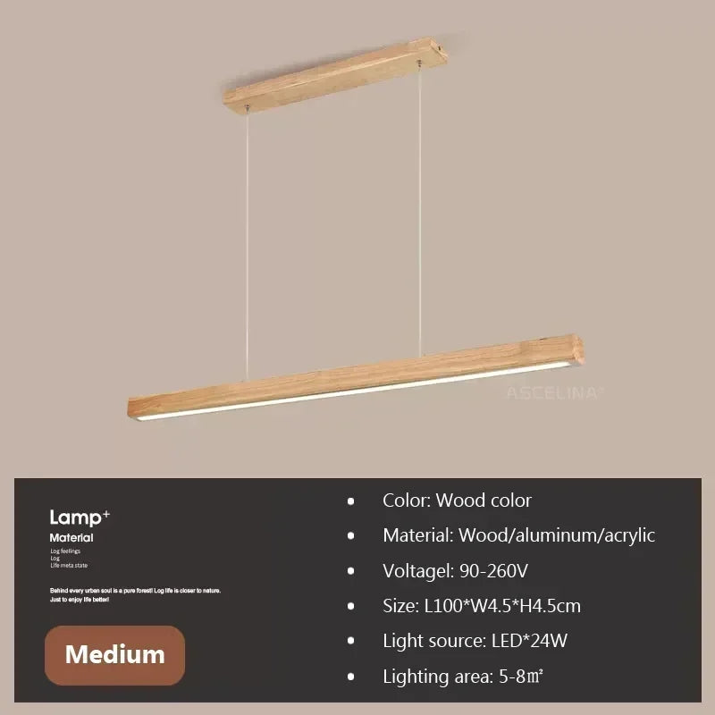 LED Pendant Light - Wood Long Strip - Kitchen Island Lighting