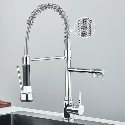 Dual Spout Kitchen Faucet with Pull-Out Spring Sprayer – Chrome | Mixer Tap