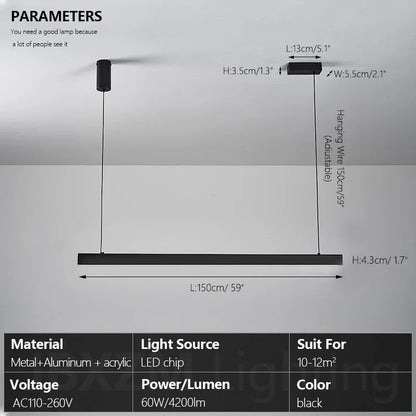 Moderner linearer LED-Kronleuchter – Minimalistische Pendelleuchte für Kücheninsel und Esszimmer