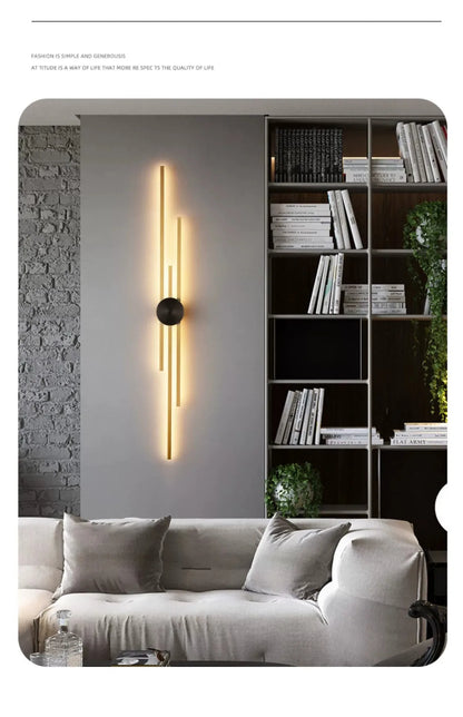 Modern Long Wall Lamp – Luxury Black & Gold LED Sconce | Bedroom, Hallway, Living Room