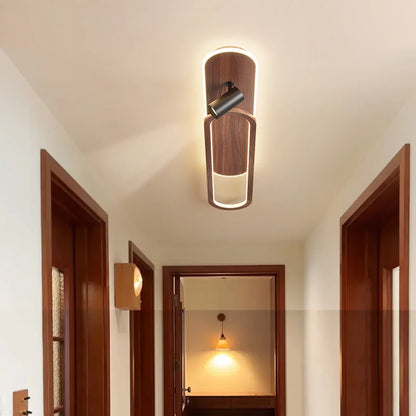 Linear LED Ceiling Light with Walnut Finish and Spotlight