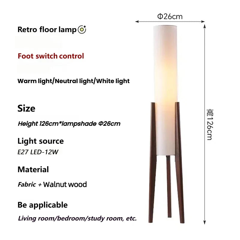 Japanese Retro Solid Wood Floor Lamp - Fabric Lampshade Standing Light