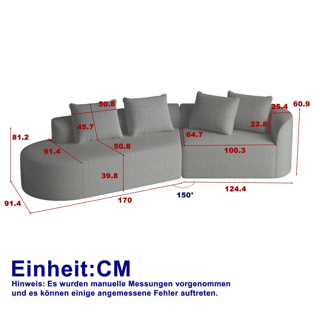 Luxury Dark Gray Chenille Cloud Sofa - 4-Seater Curved Sectional Couch