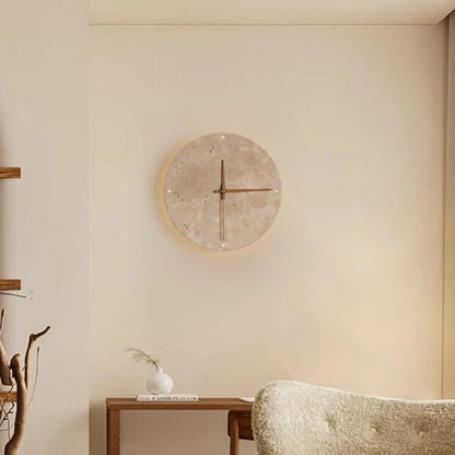 Runde LED-Wanduhr aus Stein – Wabi-Sabi, 23 oder 30 cm