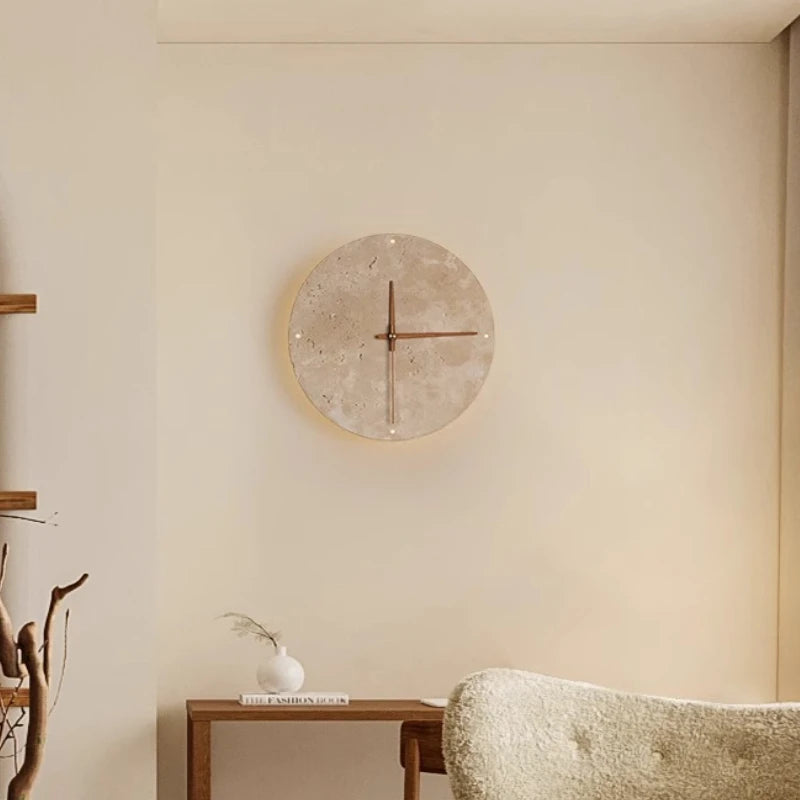 Runde LED-Wanduhr aus Stein – Wabi-Sabi, 23 oder 30 cm