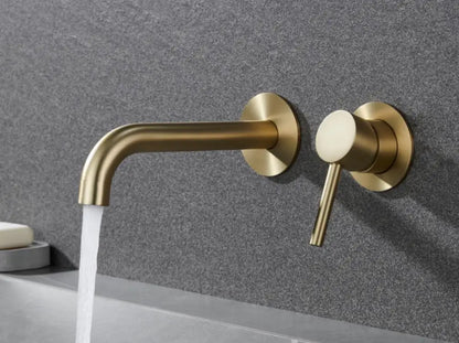Stainless Steel Bathroom Faucet - Wall Mount Mixer Tap with Hot & Cold Water