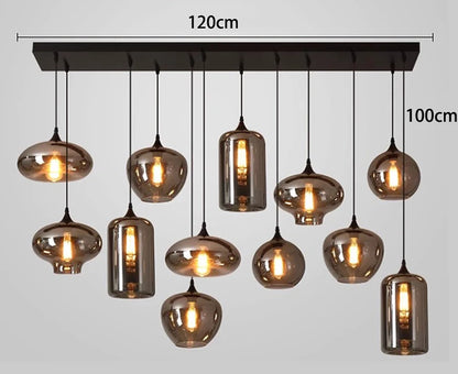 Glass pendant multiple lamps smoked glass mix