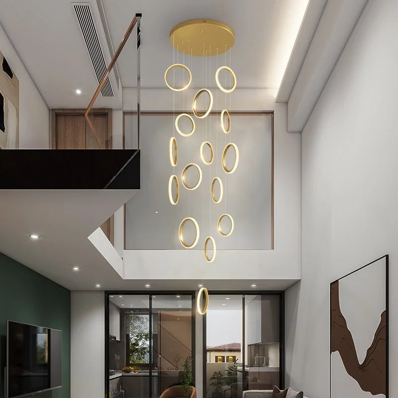 Stairwell Chandelier Crystal Ring - Modern for Staircase & High Ceilings