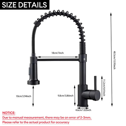 Stainless Steel Kitchen Faucet – Pull-Down Spring Spout with 360° Rotation | Matte Black
