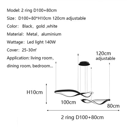 Modern Wavy Ring LED Pendant Light - Circular Designer Chandelier