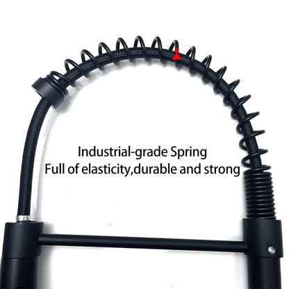 Stainless Steel Kitchen Faucet – Pull-Down Spring Spout with 360° Rotation | Matte Black