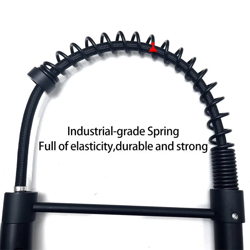 Stainless Steel Kitchen Faucet – Pull-Down Spring Spout with 360° Rotation | Matte Black