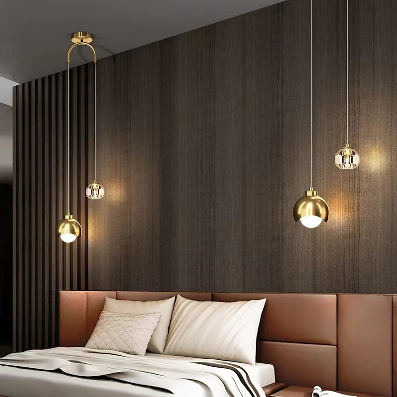 Arc Arm Crystal Pendant Light – Black & Gold