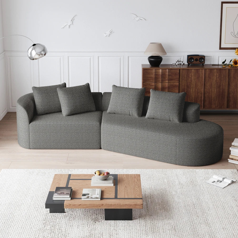 Luxury Dark Gray Chenille Cloud Sofa - 4-Seater Curved Sectional Couch