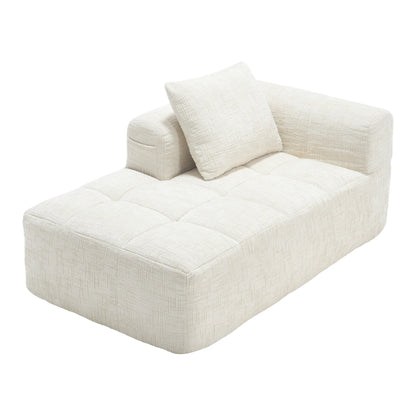 Luxury Beige Chenille Chaise Lounge Sofa - 2-Seater with Storage Pockets