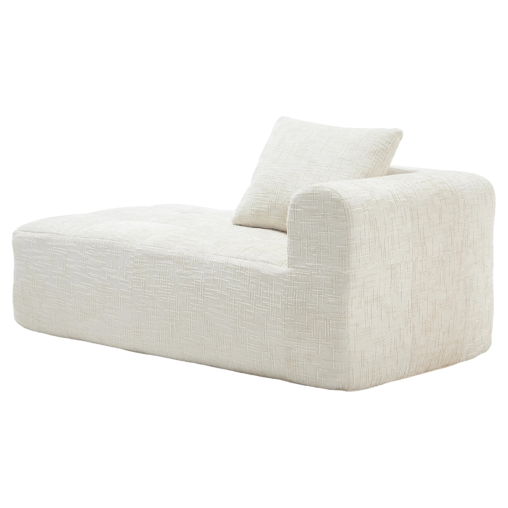 Luxury Beige Chenille Chaise Lounge Sofa - 2-Seater with Storage Pockets