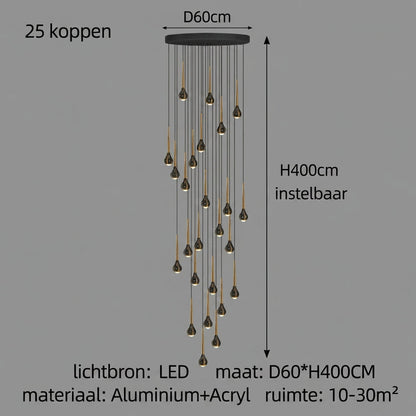 LED-Treppenhaus-Pendelleuchte – Schwarz und Gold
