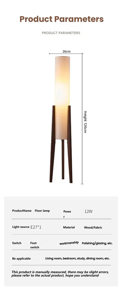 Japanese Retro Solid Wood Floor Lamp - Fabric Lampshade Standing Light