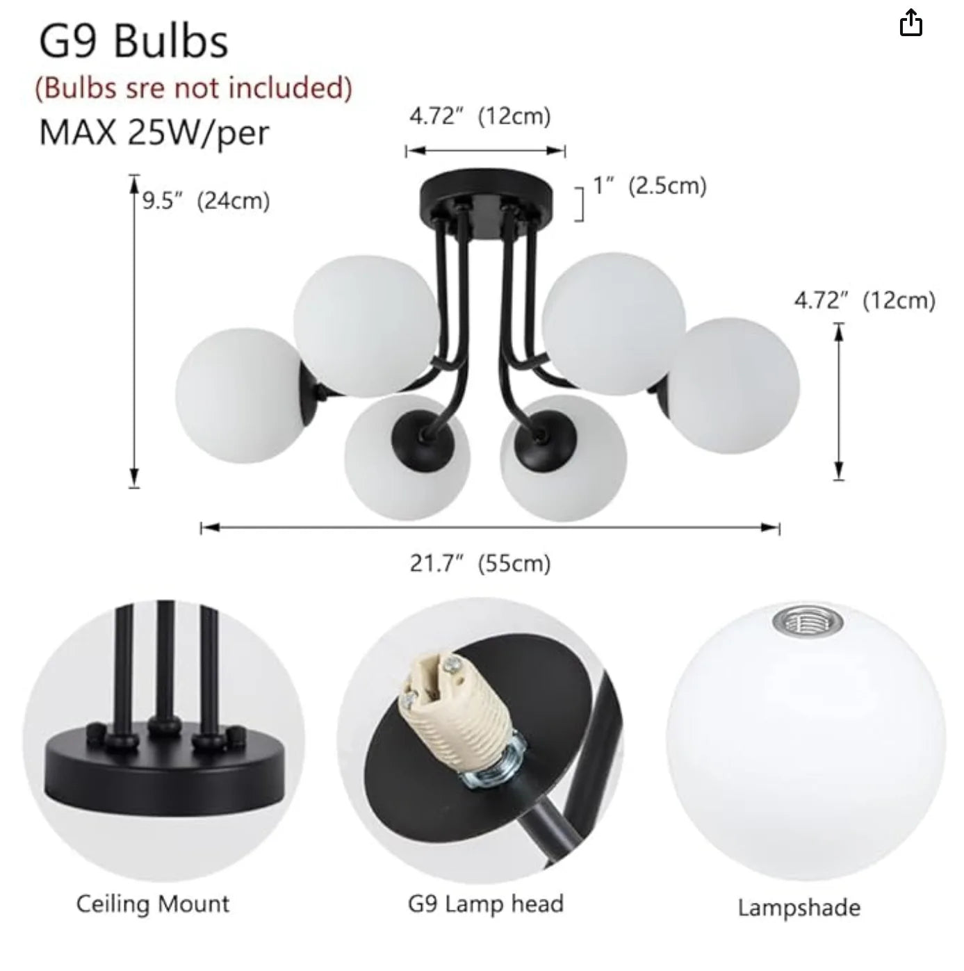 Nordic Glass Ball Ceiling Light - Modern Wrought Iron Flush Mount for Bedroom & Hallway