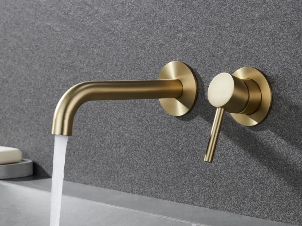 Stainless Steel Bathroom Faucet - Wall Mount Mixer Tap with Hot & Cold Water