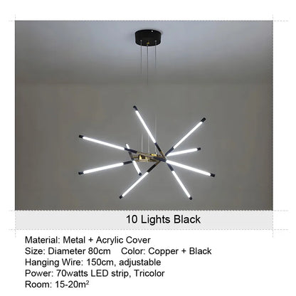 LED Tube Hanglamp - 12 Lichts - Zwart