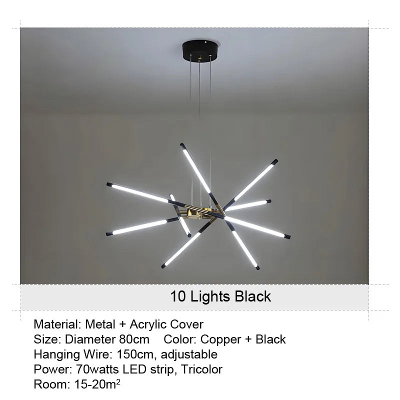 LED Tube Hanglamp - 12 Lichts - Zwart